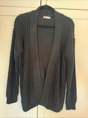 SO Open-Front Chunky Knit Cardigan - Charcoal